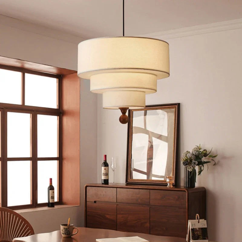 Living Room Bedroom Restaurant Pendant Lamp Modern White Green Cloth Lampshade Chandelier With Wood E27 Bulb Dropshipping