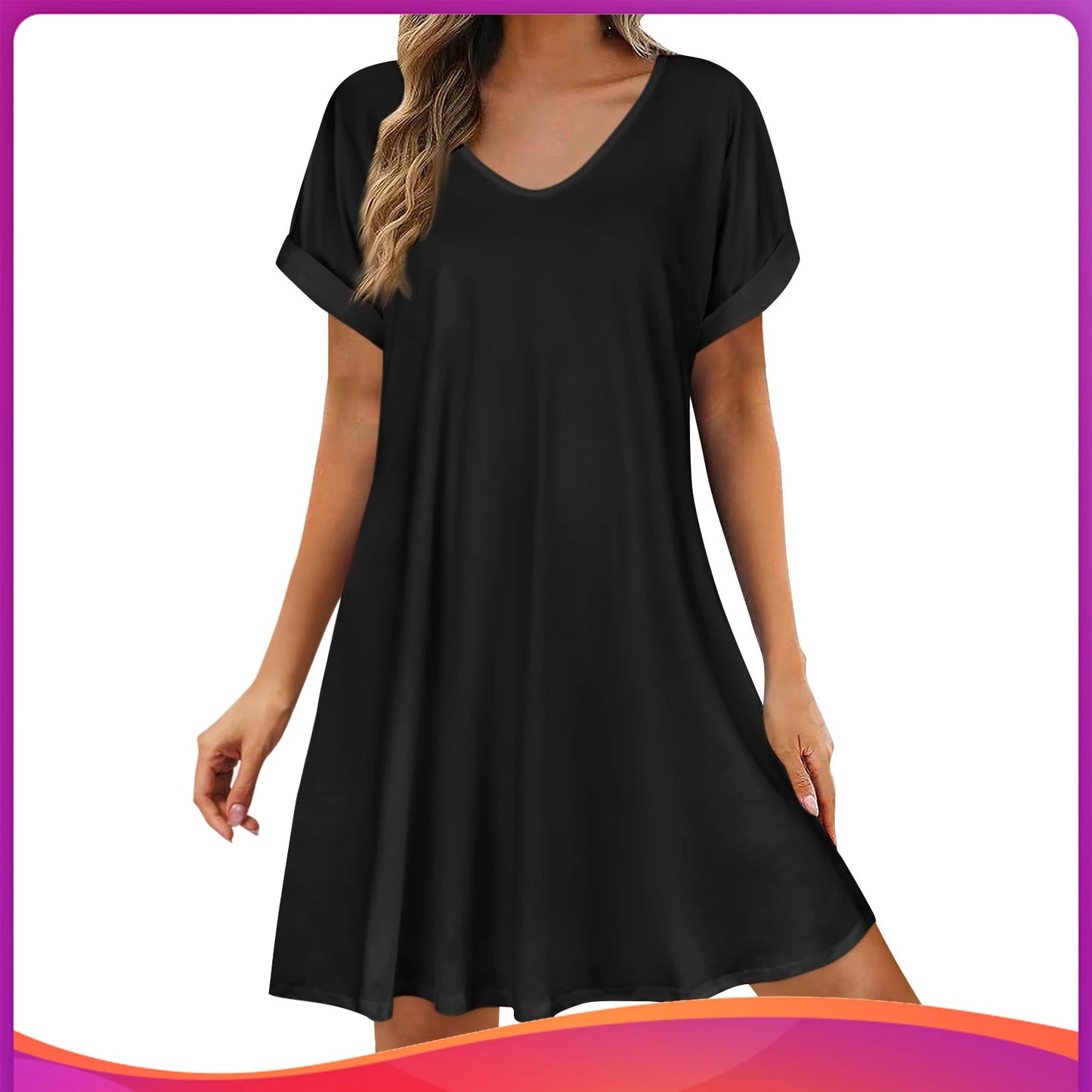 2025 Women Summer Dresses Sex Bikini  Short Sleeve Casual Beach T-shirt Dress Round Neck Loose Swing Sundress