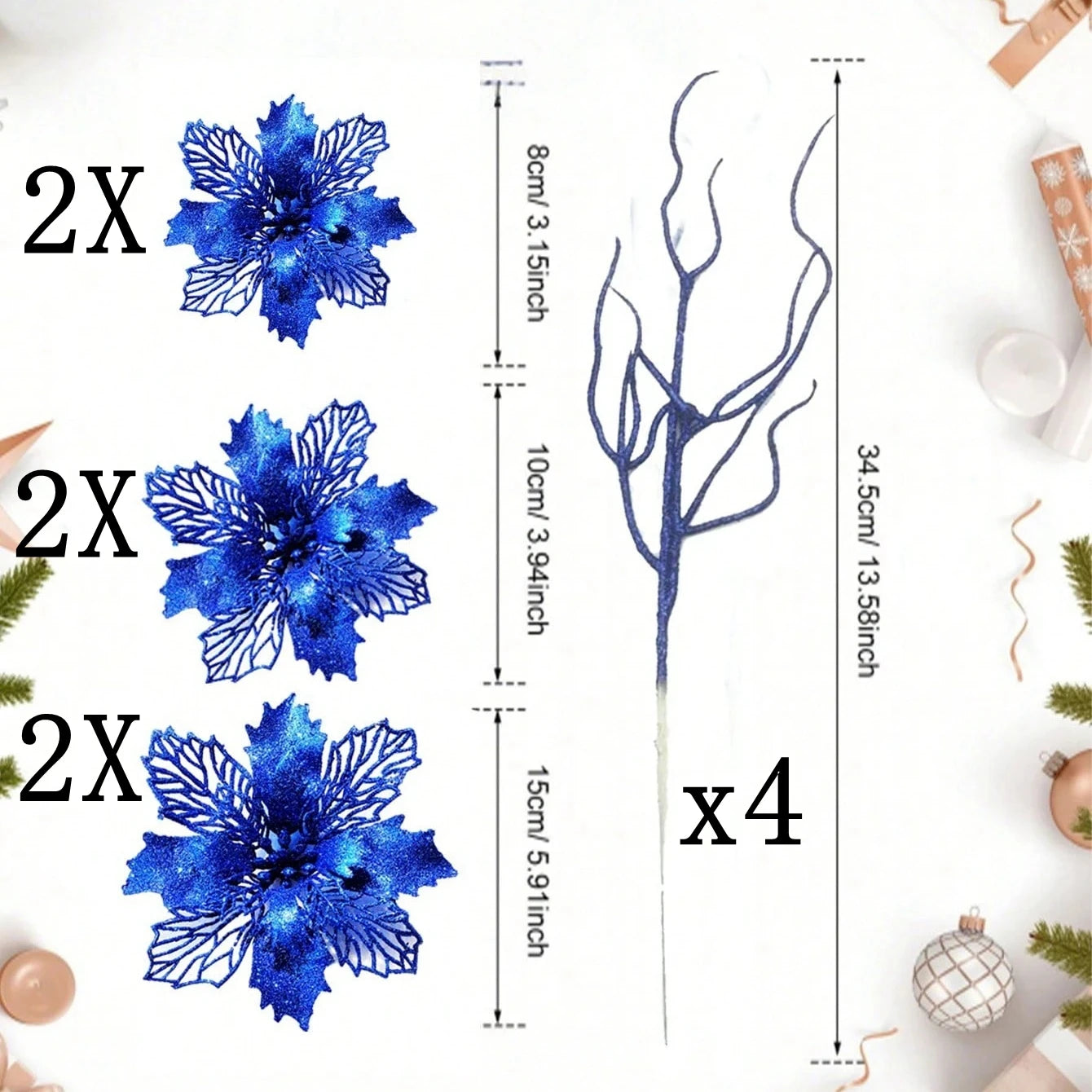 10Pcs Blue Artificial Flowers Branch Fake Plant Christmas Tree Decoration for Xmas Garland Ornament Home Decor 2026 Accessories