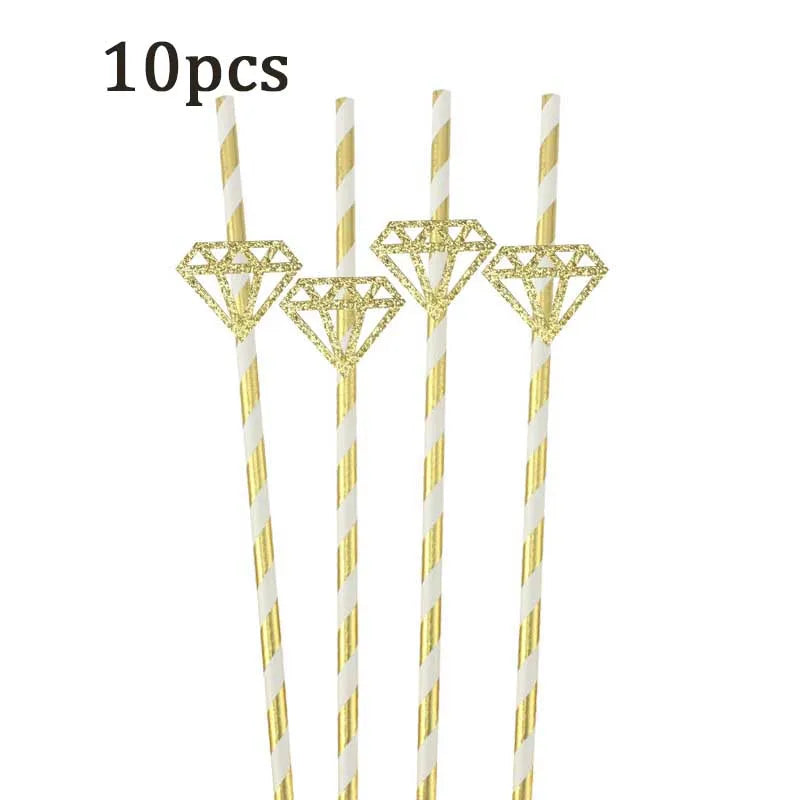 10Pcs Paper Diamond Ring Straws For Valentine's Day Single Proposal Wedding Bride Tribal Bridal Shower Hen Party Decoration