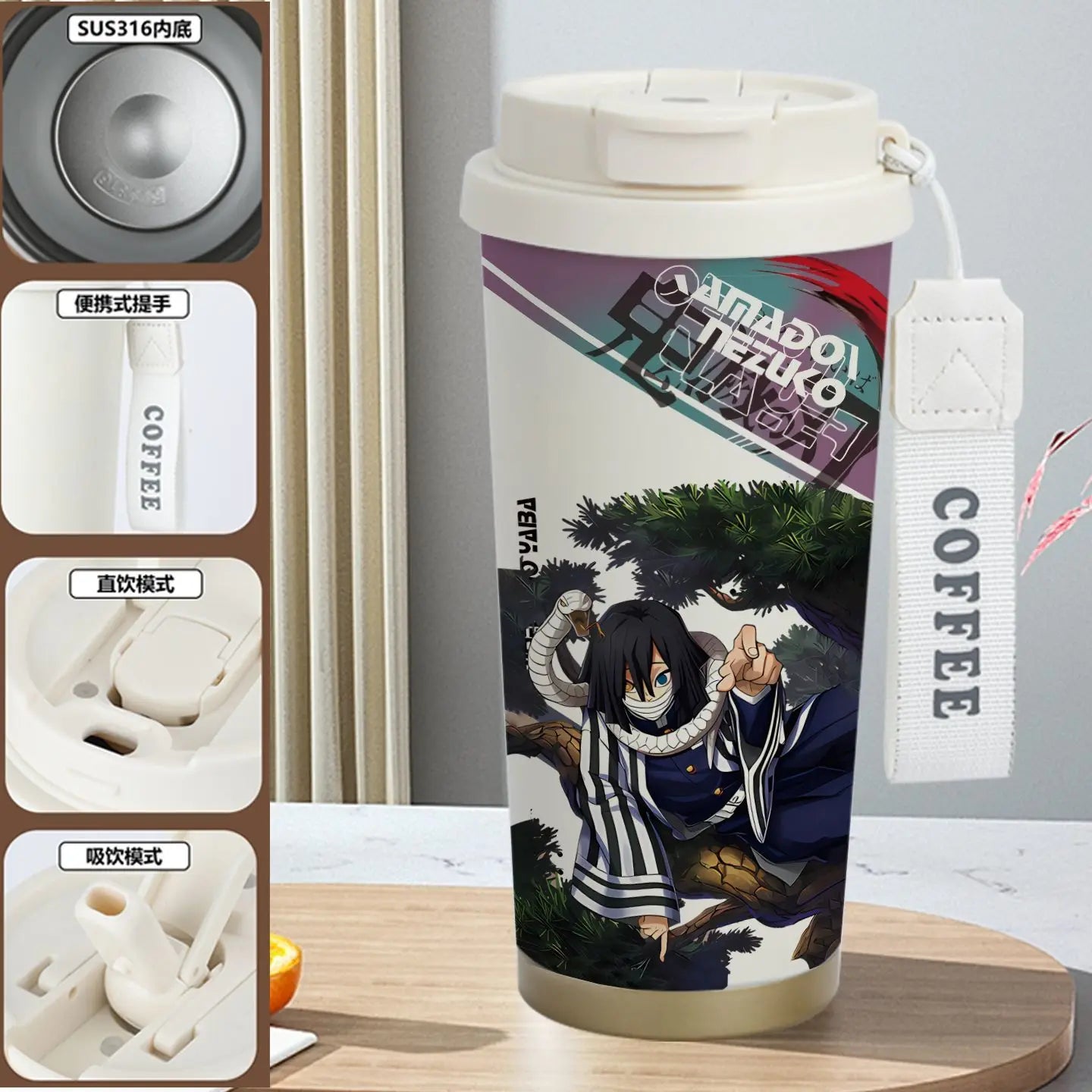 Demon Slayer Kamado Tanjirou Nezuko Agatsuma Zenitsu Anime Pattern Stainless Steel Thermos Mug Idea Leakproof Straw Cup Gift
