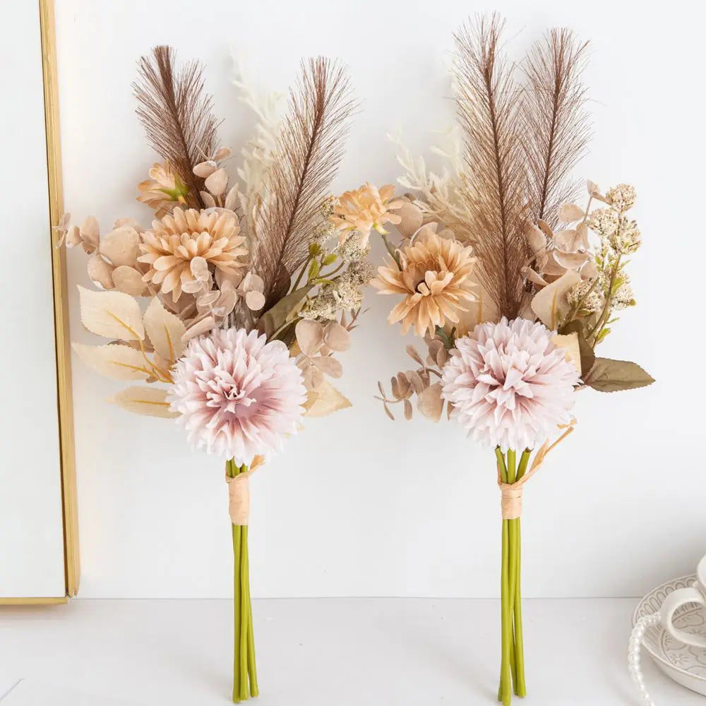 1/3pcs Artificial Flowers Silk Reed Chrysanthemum Wedding Bridal Bouquet Diy Gift Home Vase Courtyard Festival Garden Arch Decor