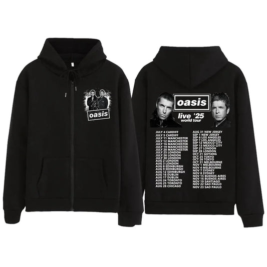 oasis UK European Tour 2025 Zip Up Hoodie Casual Zipper Hoodie Sweatshirt Unisex