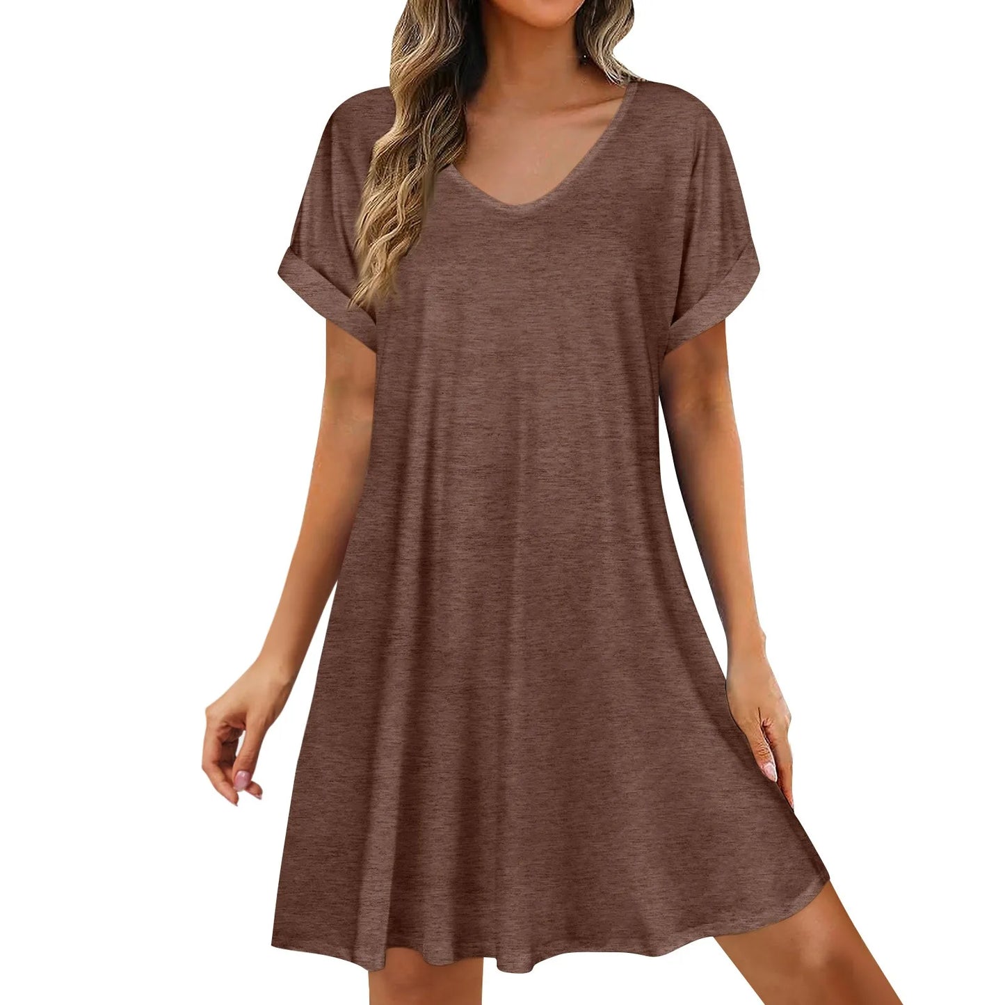 2025 Women Summer Dresses Sex Bikini  Short Sleeve Casual Beach T-shirt Dress Round Neck Loose Swing Sundress