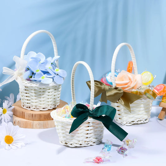White Flower Basket Weaving Wedding Baskets For Flowers Bride/Kids Hand Held Wedding Basket Cosmetics Organizer Basket
