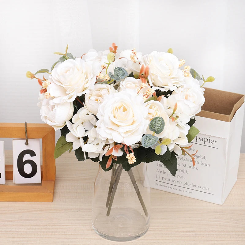 Silk Rose Peony Artificial Flowers Decoration Home Garden Accessories Outdoor Wedding Bridal Bouquet Gift Pastel Party Suppiles