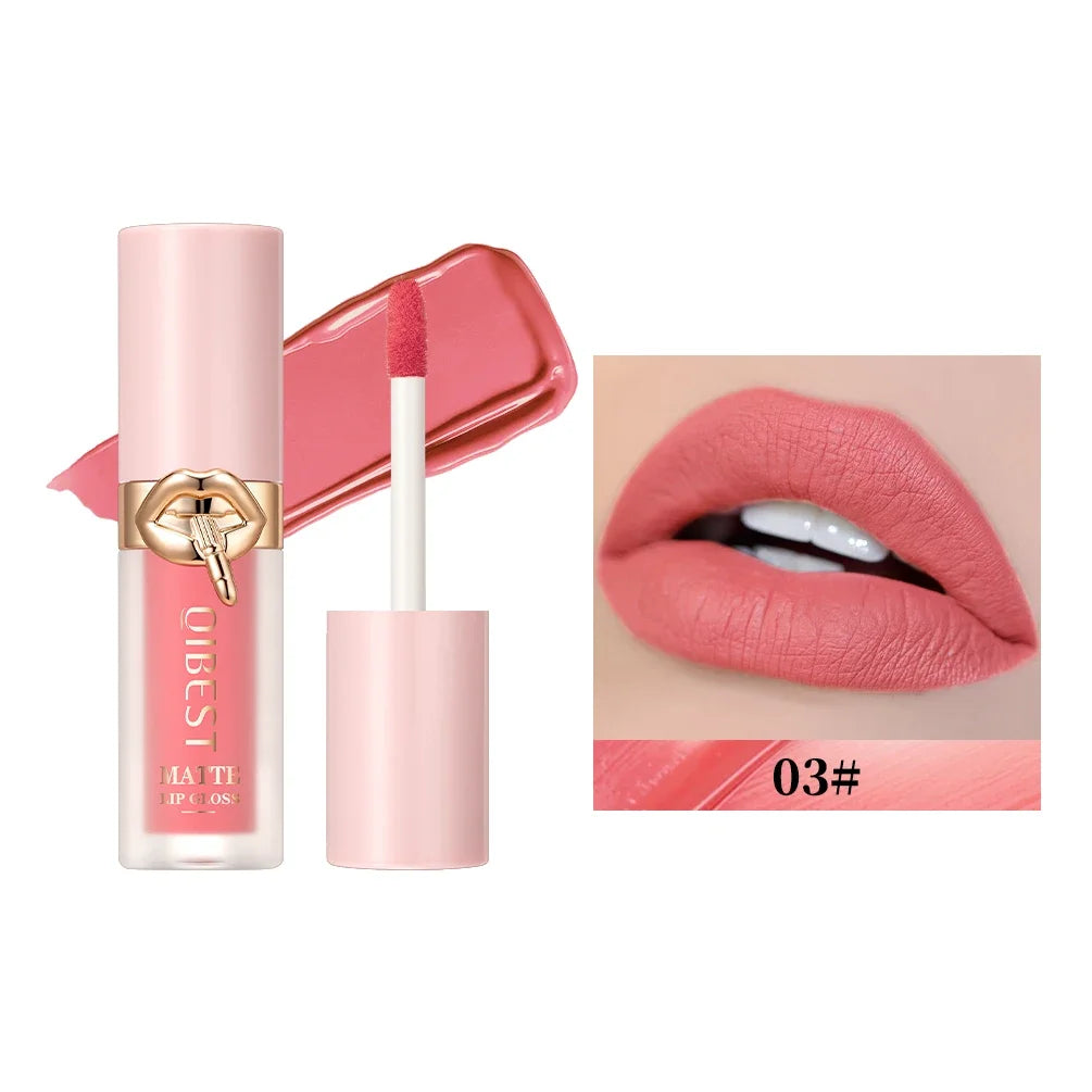 QIBEST Matte Liquid Lipstick Waterproof Silky Sexy Red Lip Gloss Non-Stick Cup Lipgloss Nude Purple Lip Tint Durable Makeup