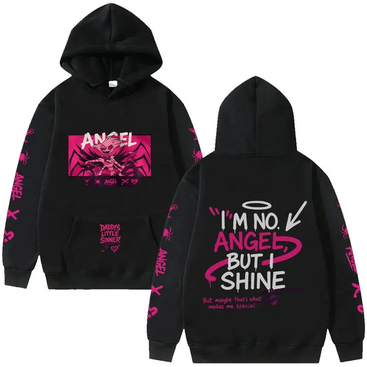 Angel Dust Hoodie Hazbin Hotel Graphic Anime Pullovers Fleece Warm Demoncore Streetwear Cute Edgy Oversized Y2k Male Clothing