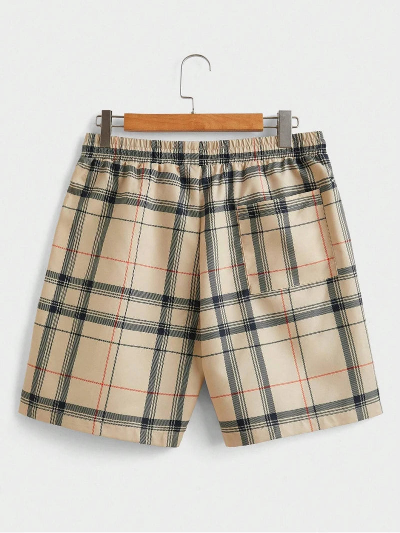 Street Casual Men's Suit Personalized Fashion Plaid Printed Pattern Short Sleeve Lapel Shirt and Shorts Men's Two Piece Set