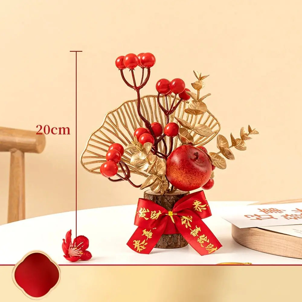 Chinese Artificial Flowers Plants Pots Get Rich Good Luck New Year Pots Tabletop Decoration Red Berry Branch Wedding Pots