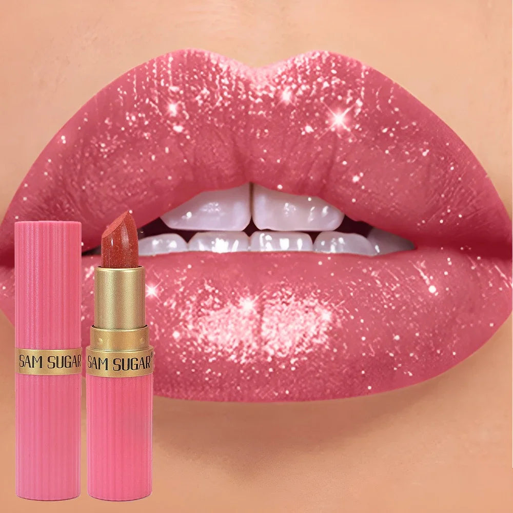 Chocolate Brown Luxurious Metallic Glitter Lipstick Long-Lasting Waterproof Non-Fade Shimmery Pearl Sparkling Lip Gloss Makeup