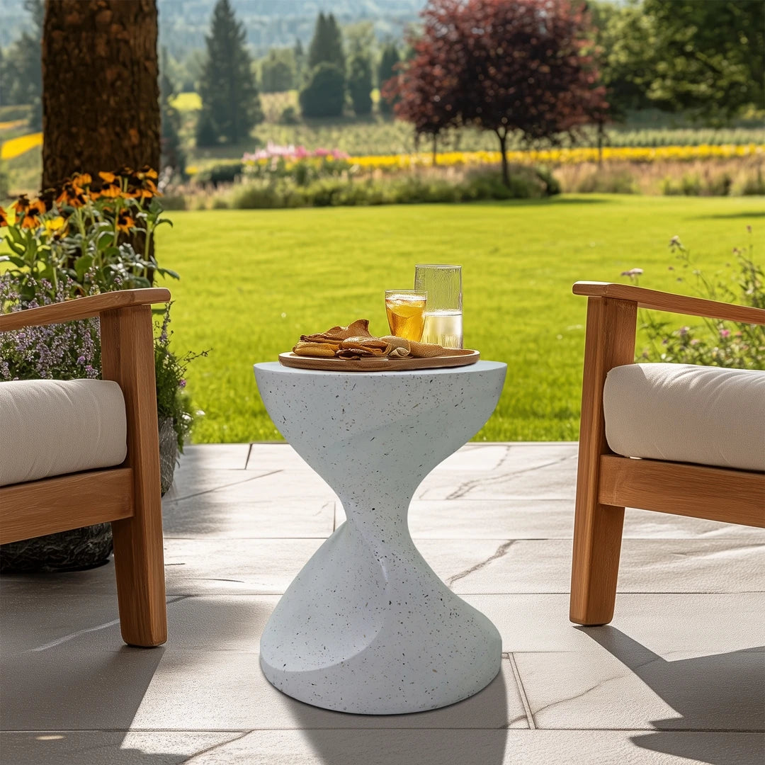 Lightweight Concrete Side/End Table - Outdoor Patio Accent Furniture | Graphite-Like White | Ideal for Living Rooms & Gardens