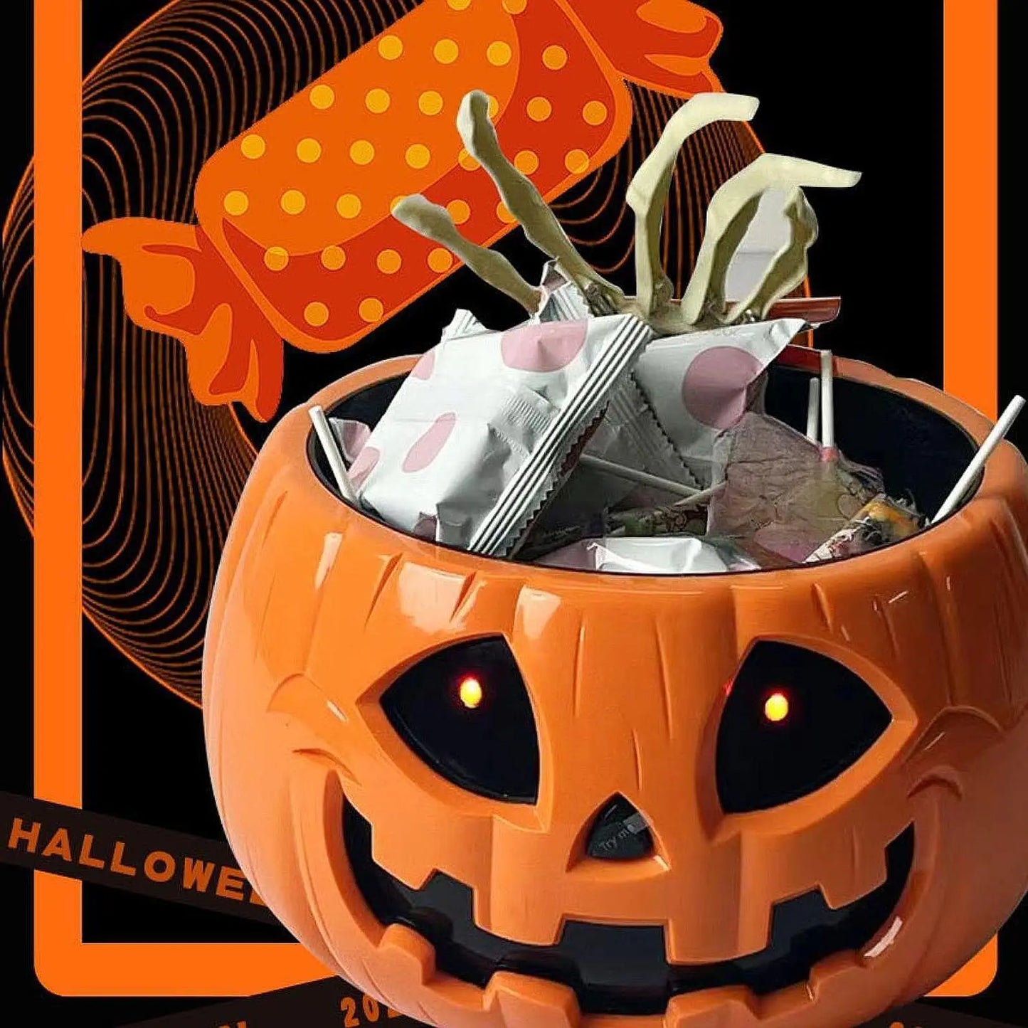 Halloween Pumpkin Candy Bowl Glow in The Dark Halloween Electric Toy for Home Outdoor Indoor Garden Holiday Party Decoration