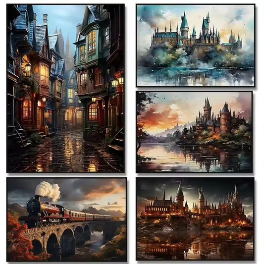 Harry Potter Hogwarts Castle Train School Art 5D Diy Mosaic Diamond Painting Fantasy Magic Wizard Owl Book Wall Decoration Gift