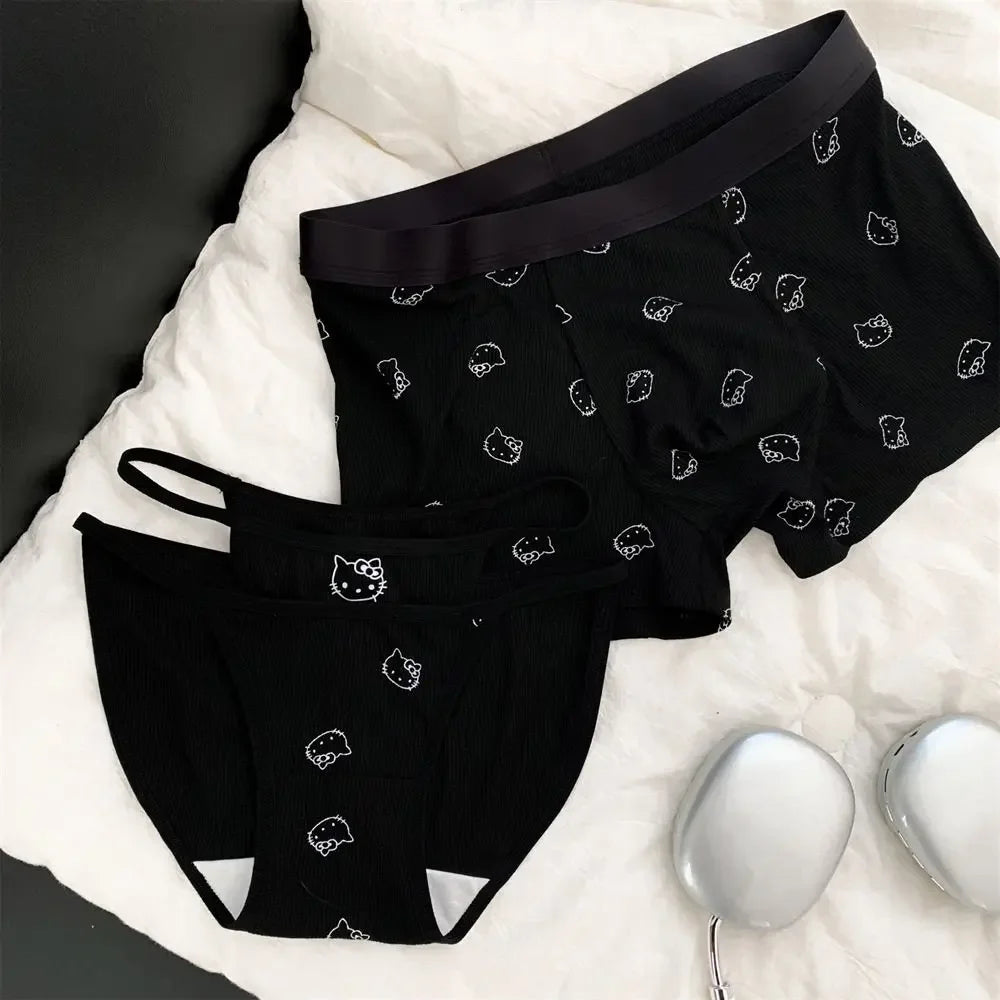 Kawaii Hello Kitty Sanrio Cute Couple Pants  Man and Woman Cartoon Printing Triangle Trousers Boxer Shorts Pure Desire Set