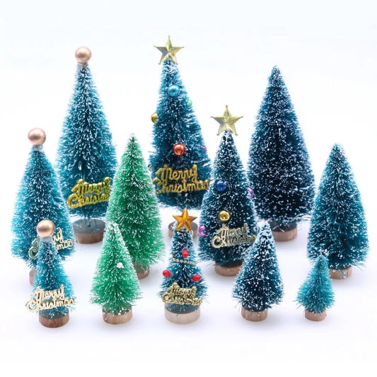 1Pcs "Merry Chrismas" Sisal  Simulation Christmas Tree Miniature Scene  Snowflakes Little Pine Needle Tree Dollhouse Decor