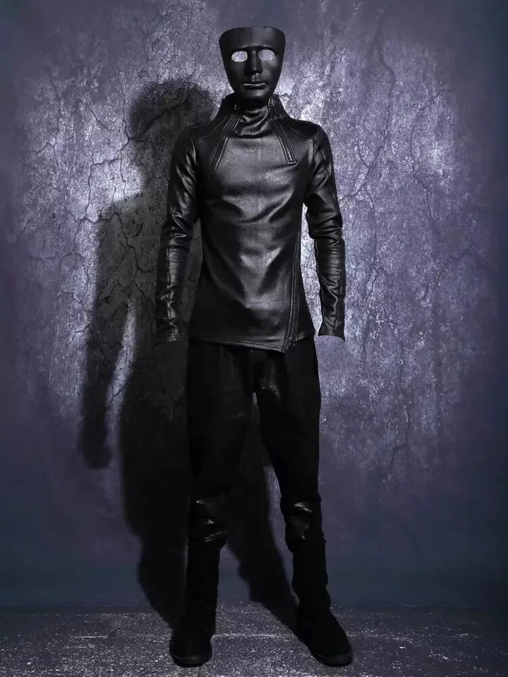 Winter Fleece-lined Thick Warm Sweatshirts Men's Slim-Fitting Cool Stitching Irregular Stand Collar Fashion Bottoming Shirt