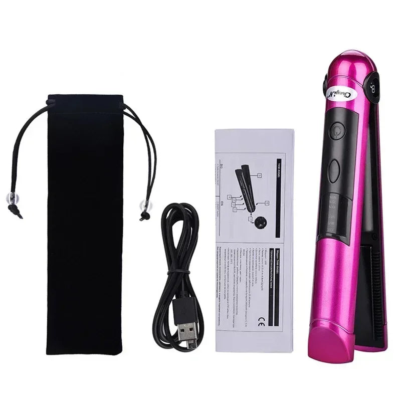 Wireless Electric Heating Hair Straightener Curler For Women Rechargeable Portable Home Travel Hair Straightening Curling Iron