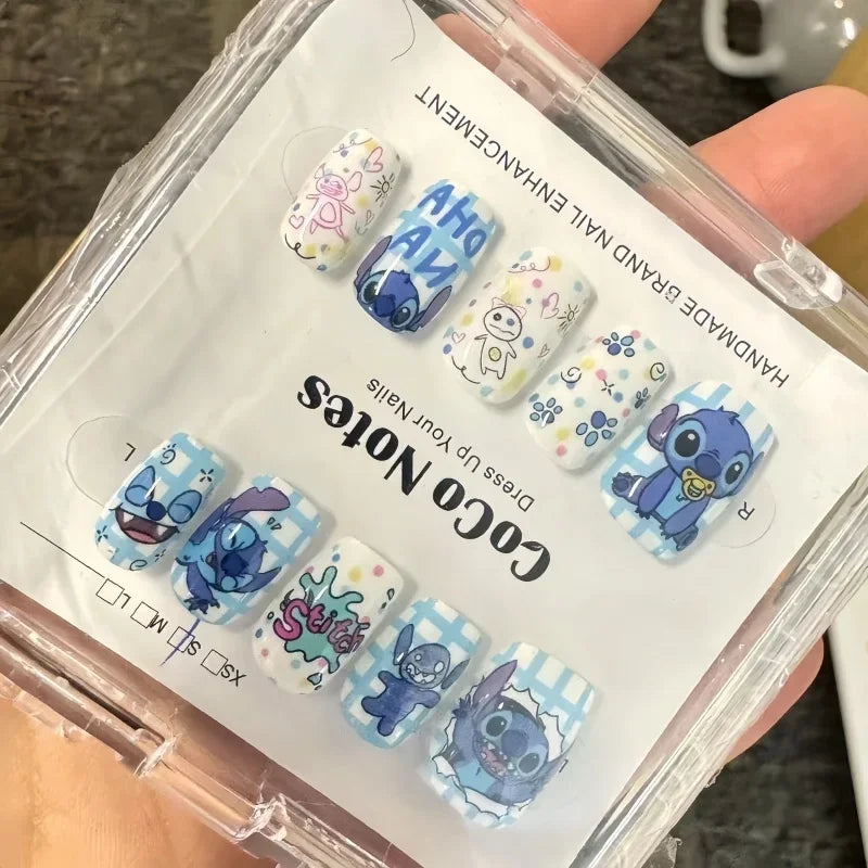 Disney Stitch Fake Nails Cute Cartoon Angel Girl&Child Manicure Fashion Versatile Nail Decoration kawaii Nail Art Holiday Gifts
