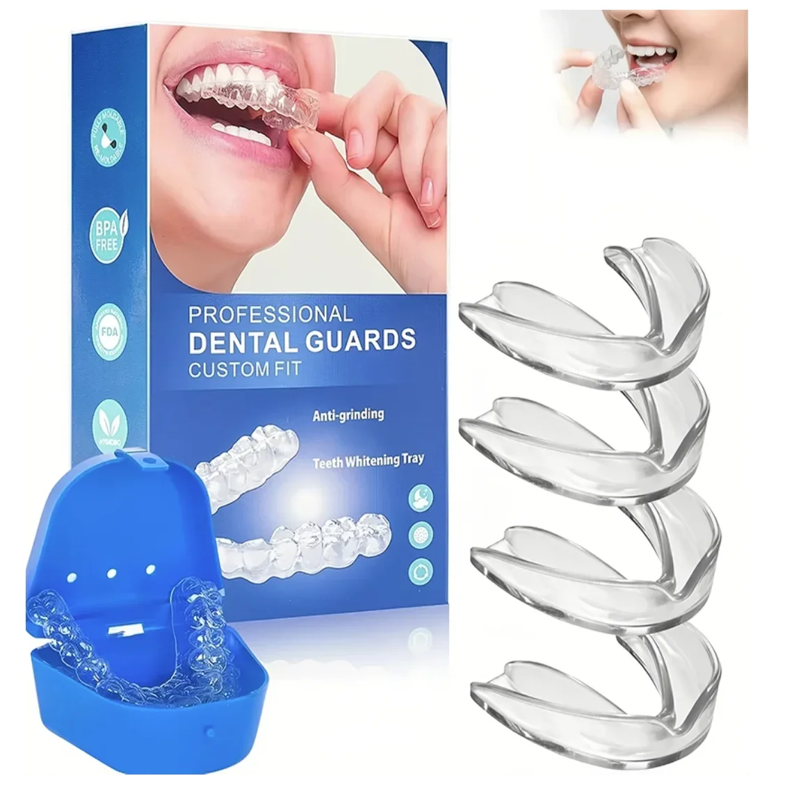 Hot Sale 4pcs/Box Mouth Guards for Clenching Teeth Moldable Dental Teeth Night Guard for Adult Stop Teeth Grinding Bruxism Tray