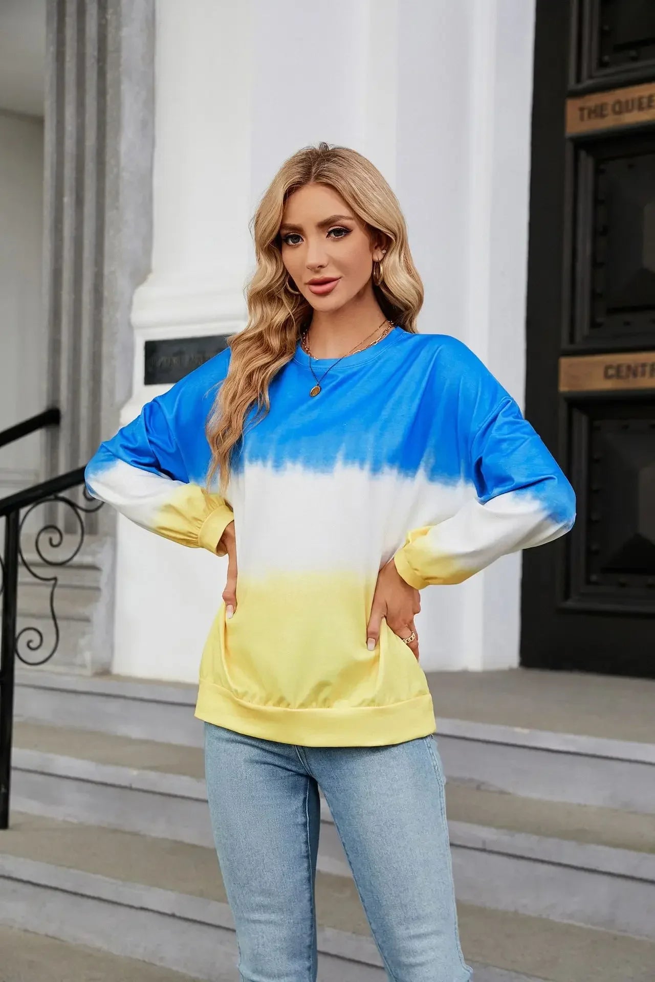 Women's Fashion Gradient Hoodies Sweatshirts Long Sleeve O-Neck Hoodies Print Oversized Pullovers Women Y2k Harajuku Streetwear