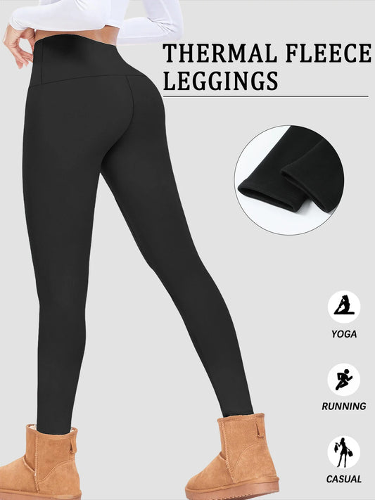 Womens Thermal Fleece Lined High Waisted Leggings. Workout Winter Warm Thick Tights Soft Yoga Pants