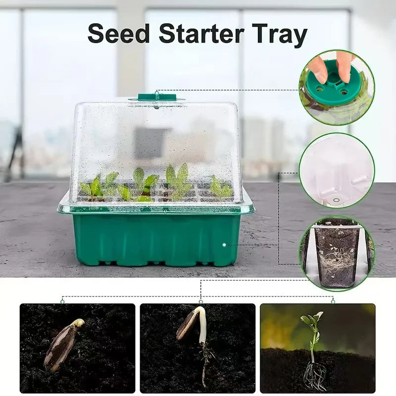 Seed starter tray with grow light, 2 seed germination kits, dome with adjustable humidity, seedling starter tray for home use
