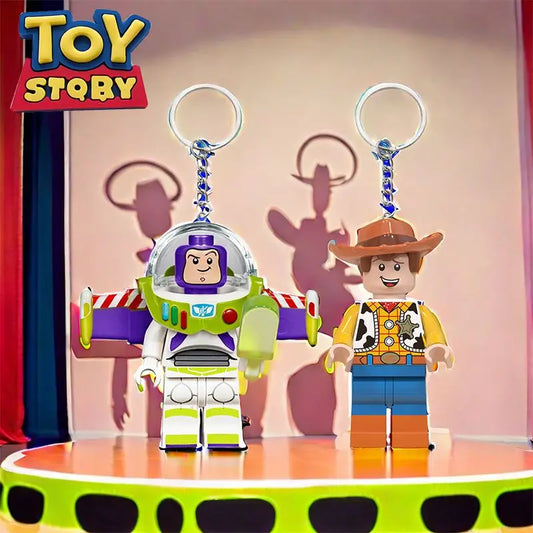 New Disney Toy Story Buzz Lightyear Building Blocks Creative Keychain Woody Mickey Mouse Donald Duck Cute Keychain Pendant Gift