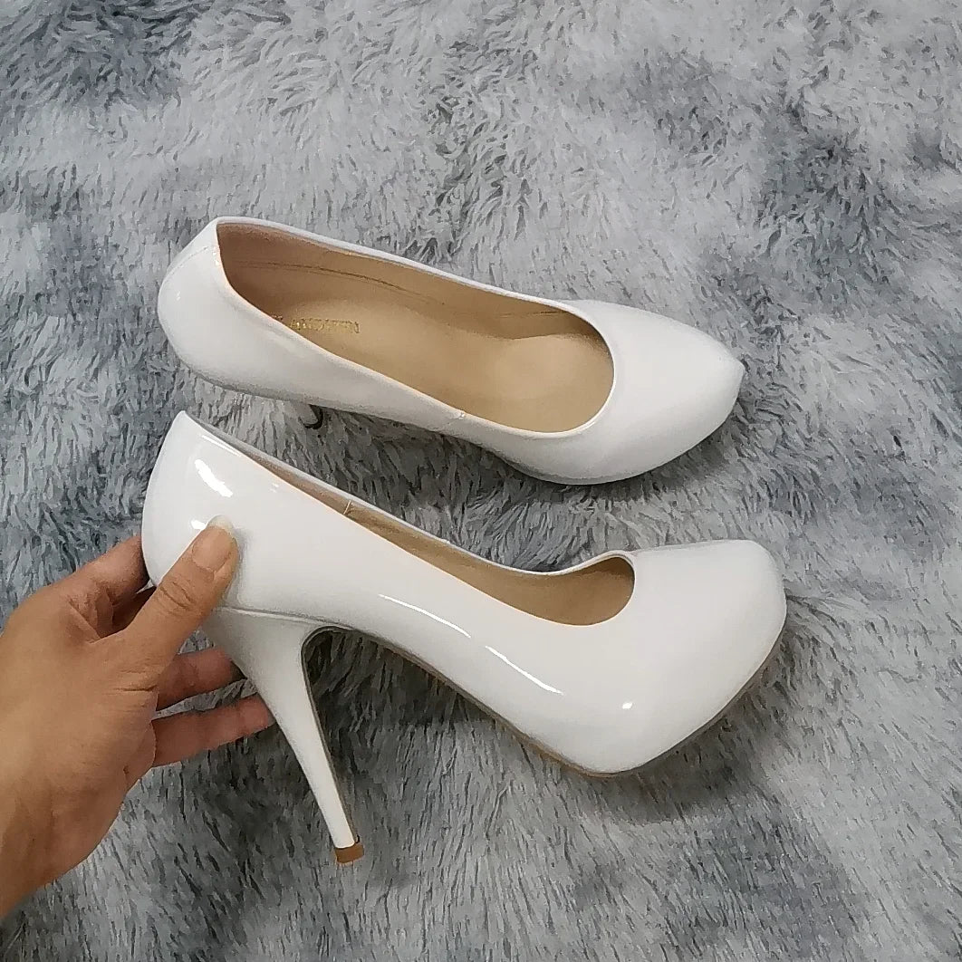 2025 New Women Pumps Autumn Round Toes High Heels Fashion Sexy 12cm Heel Banquet Platform Stilettos Wedding Prom Shoes Plus Size