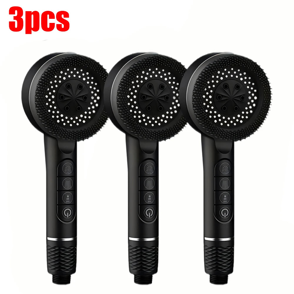 4 Modes Pressurized Shower Head Thickened ABS Handheld Filter Showerhead with Silicone Brush One-Key Stop Water Shower Nozzle