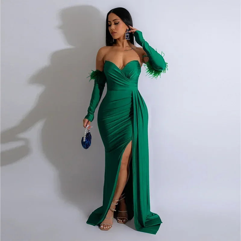 Elegant Birthday Evening Night Dresses for Women Wedding Gown Long Christmas Maxi Bodycon Prom Party Dress with Sleeve