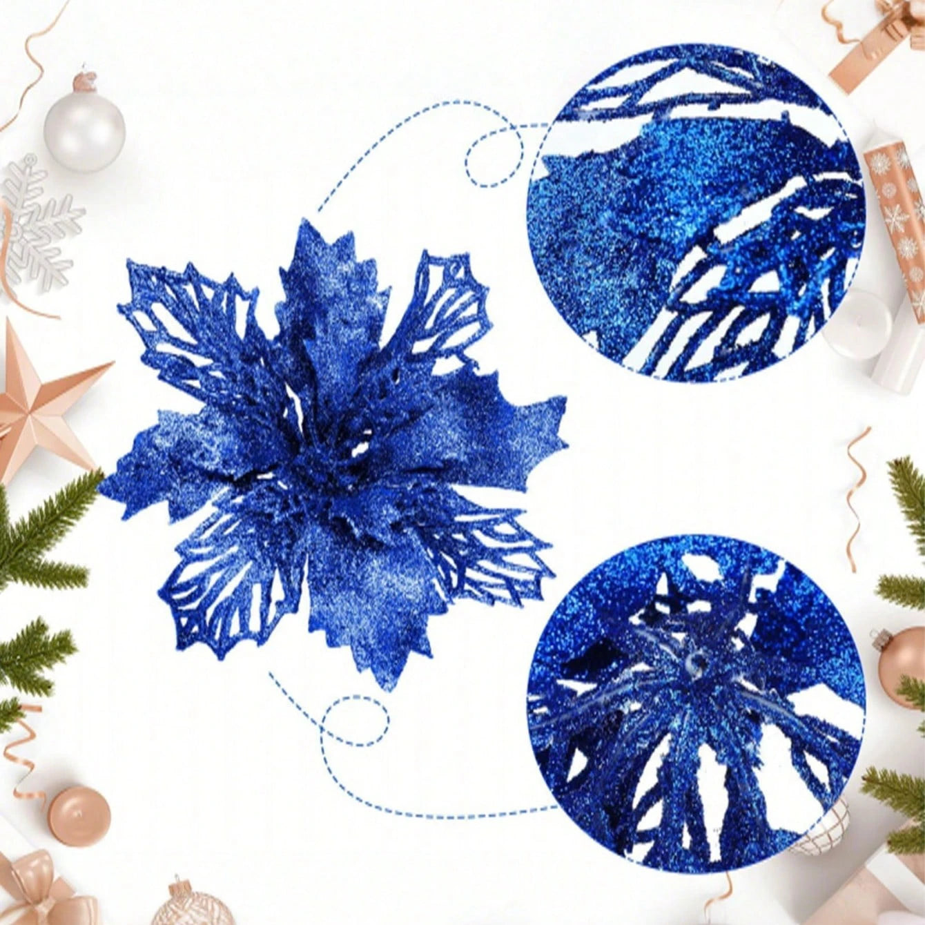 10Pcs Blue Artificial Flowers Branch Fake Plant Christmas Tree Decoration for Xmas Garland Ornament Home Decor 2026 Accessories