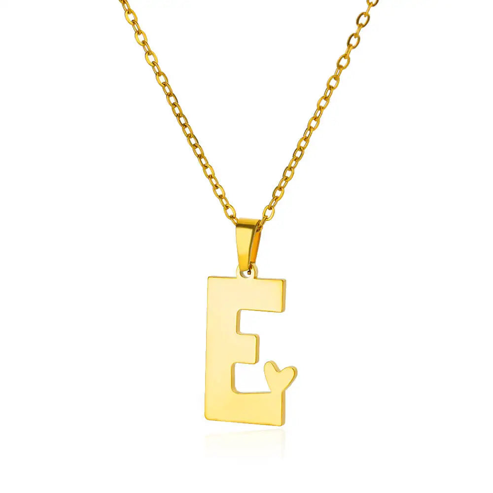 Stainless Steel Heart Letter Pendant Necklaces for Women Men Gold Color Initials Necklace Valentine's Day Jewelry Couple Gift