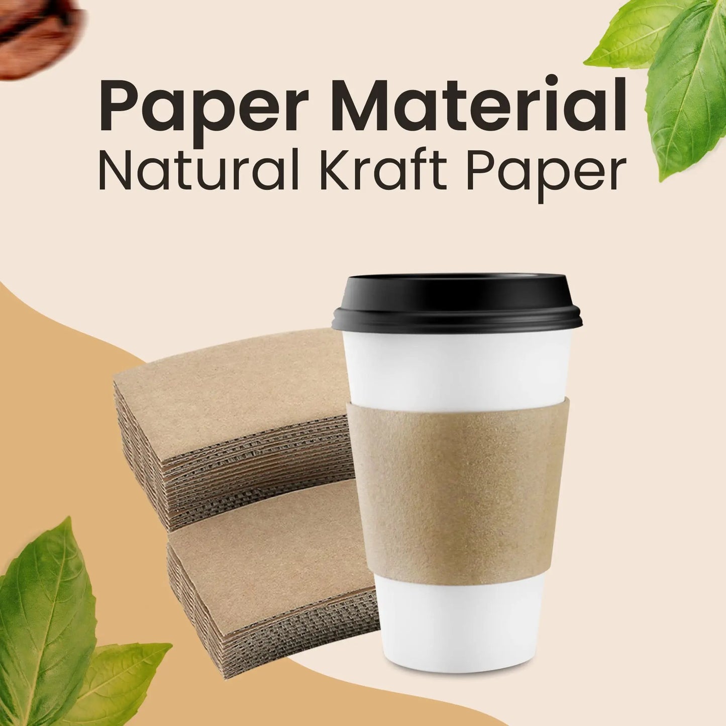 50/100pcs Kraft Corrugated Paper Cup Sleeves Brown Coffee Cup Sleeves Heat Insulation Cardboard Holder Disposable Cup Cover