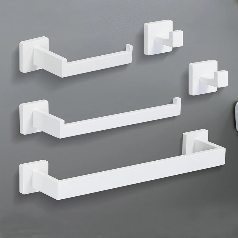 White Stainless Steel Bathroom Hardware Kit 40cm Towel Bar Toilet Paper Rack Clothes Hooks Bathroom Roll Towel Ring Rack