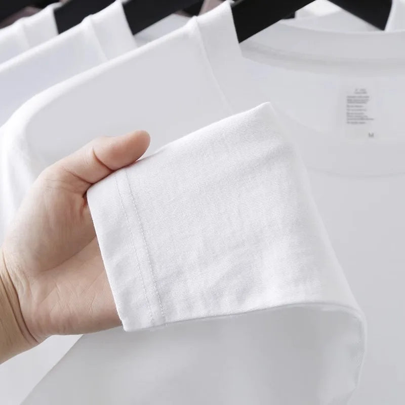 ins Letter Print T-shirt Men 2025 New Autumn 100% Cotton Oversize White O-Neck Long-sleeves T-shirt Loose Y2k Top Men clothing