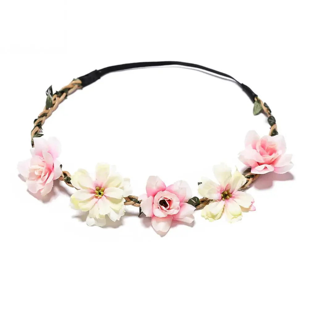 Bride Flower Crown Hairband Rope Wedding Floral Headband Garland Girl Wreath Elastic Hair Accessories Party Cosplay Headpiece