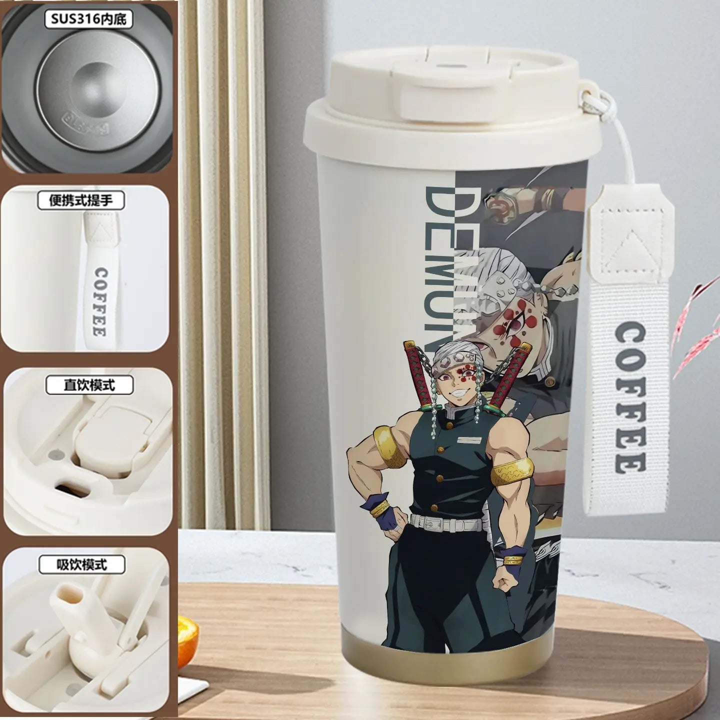 Demon Slayer Kamado Tanjirou Nezuko Agatsuma Zenitsu Anime Pattern Stainless Steel Thermos Mug Idea Leakproof Straw Cup Gift