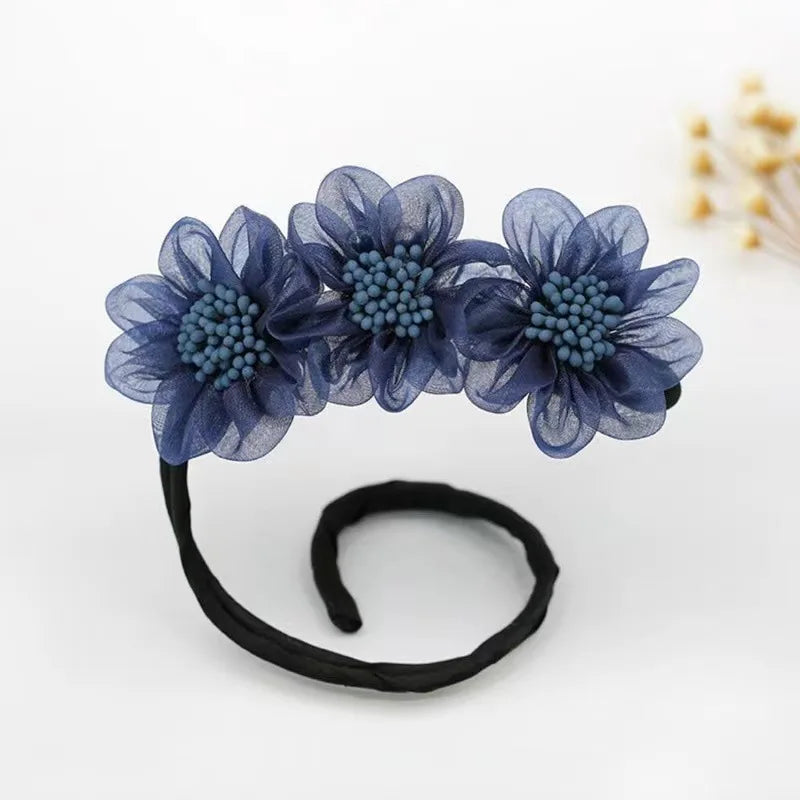 New Women Elegant Bud Chiffon Flowers Bun Maruko Hairstyles Making Long Tools Sweet Headband Hairbands Fashion Hair Accessories