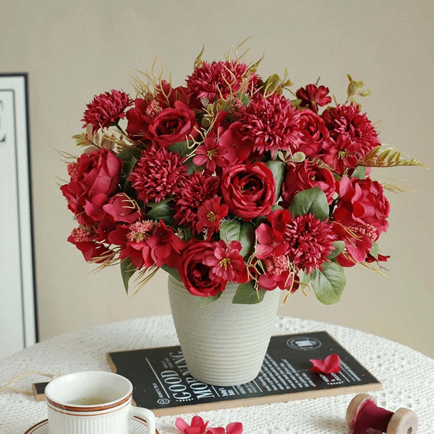 Artificial Flowers Rose Festival Home Decoration Wedding Bridal Bouquet Dried Flowers Birthday Gift Accessories Fake Flowers Ou