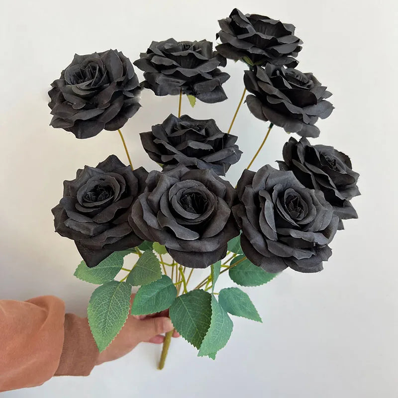 9Heads Diamond Roses Bouquet Artificial Flower Living Room Decoration Wedding White Ivory Red Brown Rose Fake Rose Fake Rose