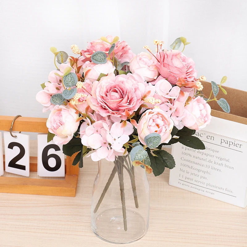 Silk Rose Peony Artificial Flowers Decoration Home Garden Accessories Outdoor Wedding Bridal Bouquet Gift Pastel Party Suppiles