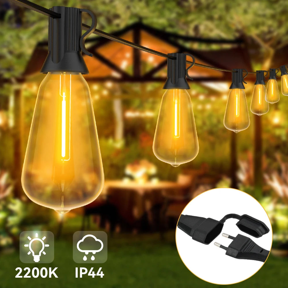 15M 20M 30M LED Garland Light String ST38 LED Lamp Bulb Outdoor IP44 Waterproof Wedding Lights Christmas Party Garden Decor Lamp