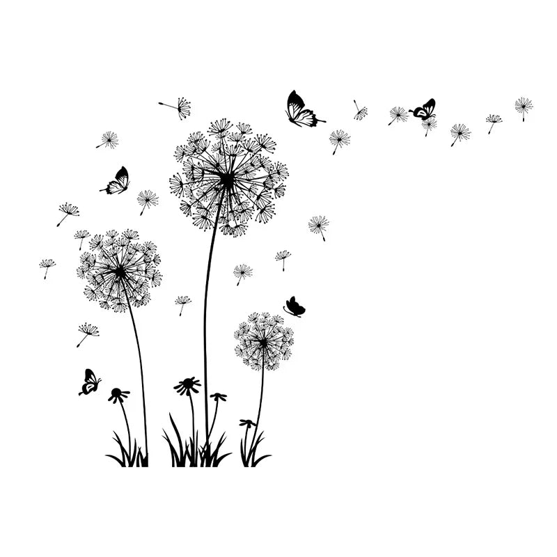 1pc, Black Romantic Dandelion Wall Decal, Wall Stickers For Room Living Room Bedroom Background Wall Decoration, Self-adhesive D