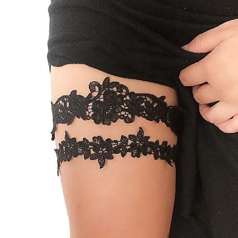 Wedding Garter Sexy Elastic Rhinestone Lace Leg Garter Belt with Ribbon Bow Suspender Thigh Harness For Bride Party Wedding Gift