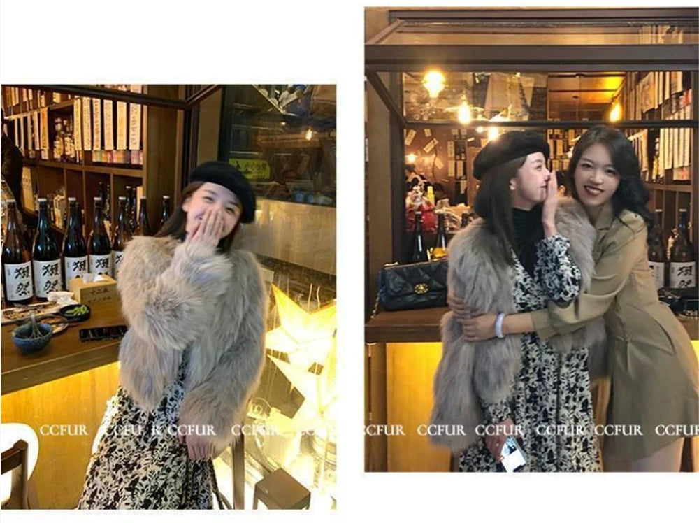 Women's faux fur coat, thick and luxurious collarless short fur coat, elegant jacket, warm coat for winter