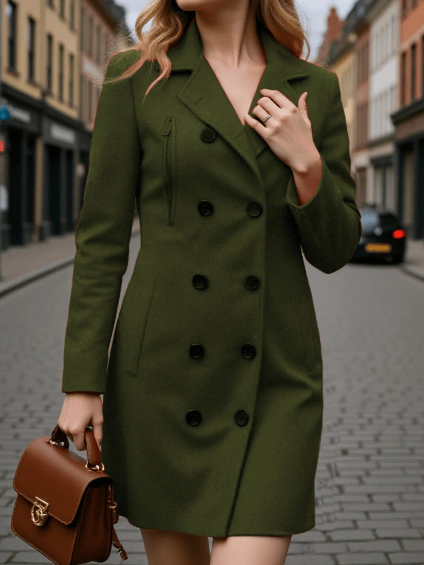 Women's Wool Coat Outdoor Warm Coat Windproof Double-Breasted Elegant Overcoat Autumn Winter Fashion Popular Item Wool Coat