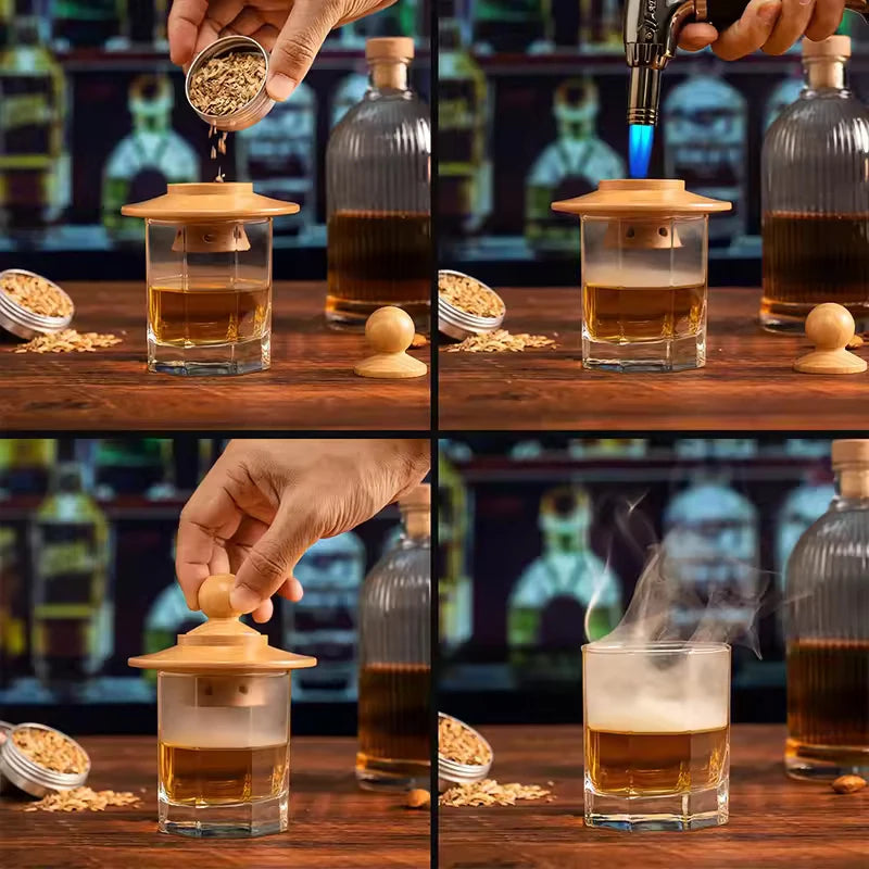 Whiskey Smoker Kit Wooden Smoked Wood Hood For Drinks Cocktail Smoker Wood Chip Infuser Set Kitchen Bar Accessories Tools