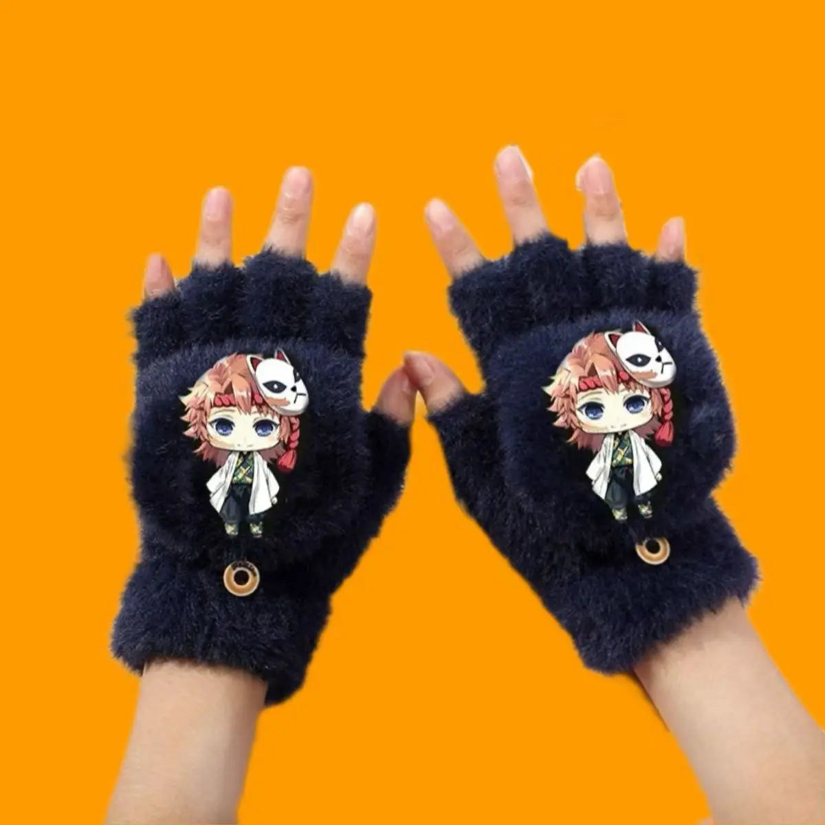 Demon Slayer asibira Inosuke Tanjiro Kamado anime peripheral cartoon children's autumn and winter half pack finger flip gloves