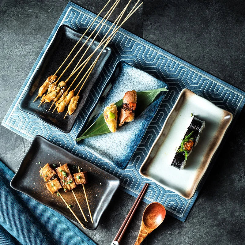 Ceramic Barbecue Japanese Hotel Restaurant Home Snack Plate Rectangular Sushi Plate